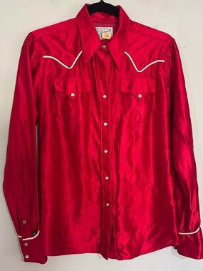Vintage Rockmount Red Satin Western Shirt Pearl Snap Cowboy Rodeo Y2K Nashville